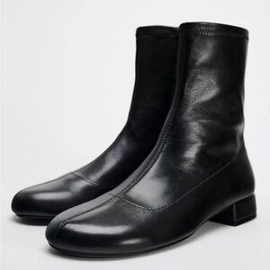 NEW Zara Black Leather Ankle Boots